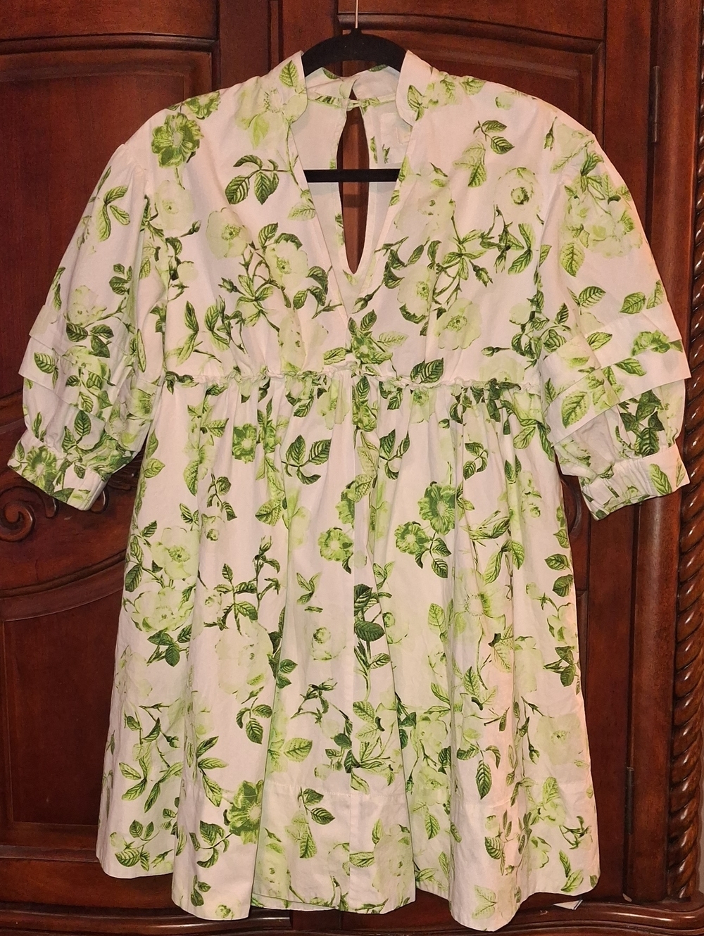 Maeve by Anthropologie White Dress with Light Green Floral Print
